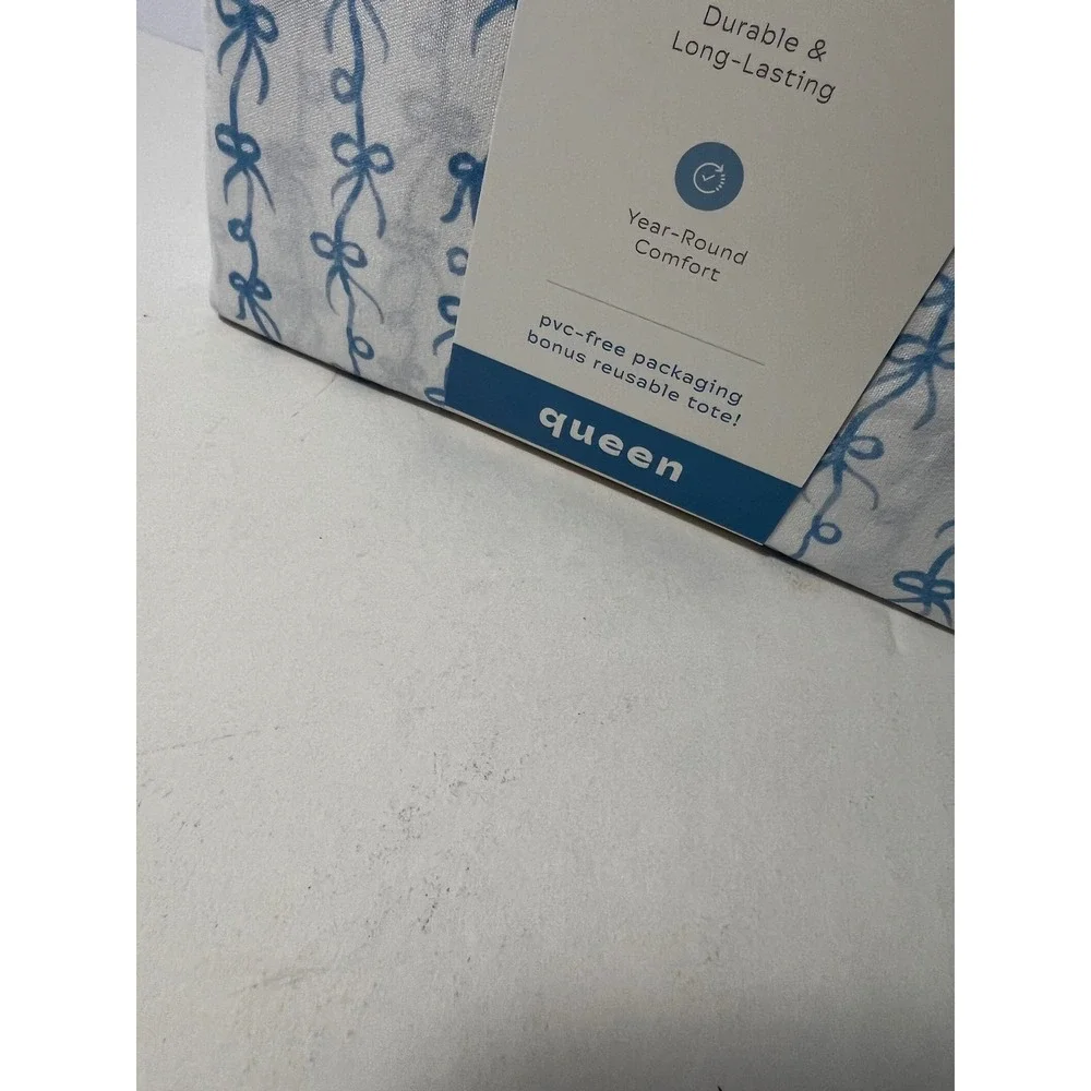 Emma's Studio Queen Sheet Set 4 Pc Blue Bows Extra Soft New Coquette Cottagecore
